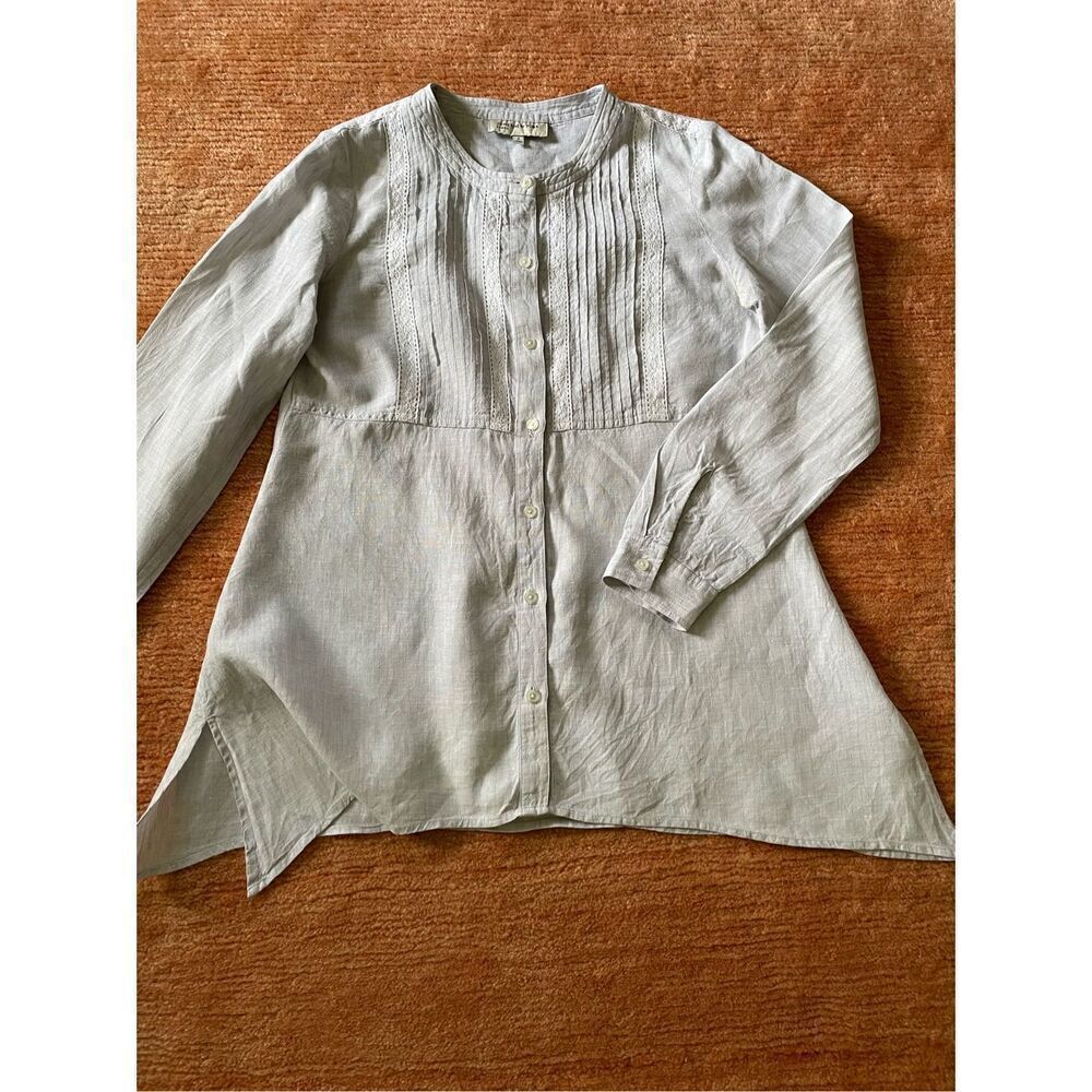 JONES NEW YORK SPORT Linen Bottom Down Grey Shirt